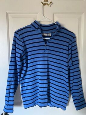 L.L.Bean Blue and Black Striped Quarter-Zip Sweater